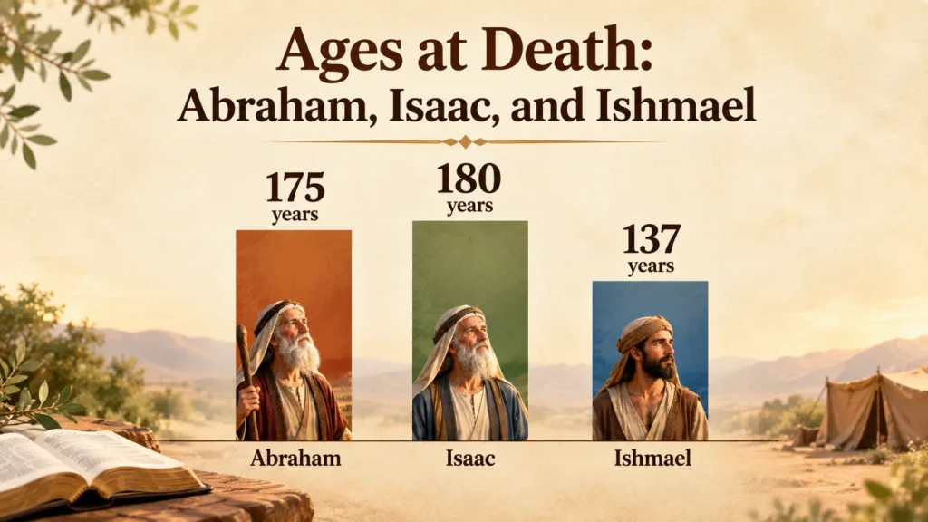 Bar chart comparing ages at death: Abraham at 175, Isaac at 180 and Ishmael at 137