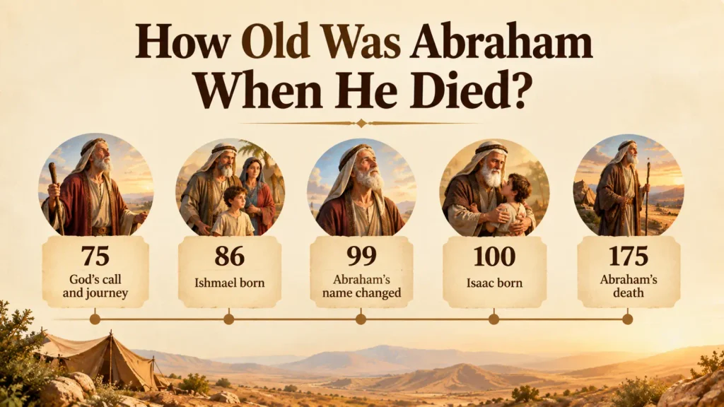 Timeline of Abraham's life from age 75 to death at 175, showing key events from Genesis