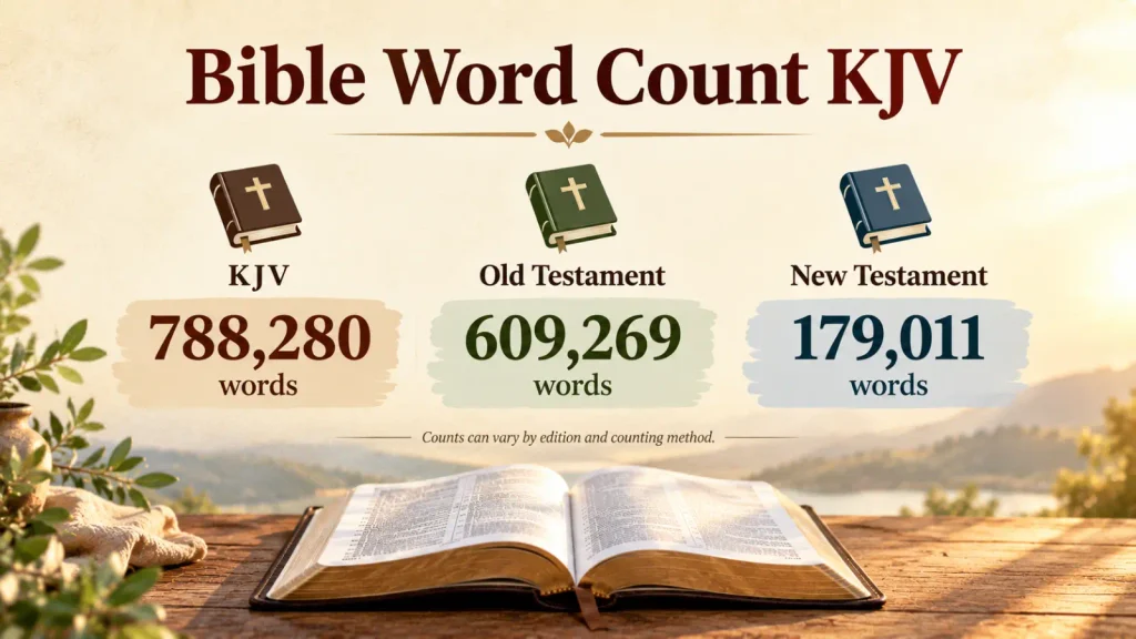 Infographic showing 783,137 words, 1,189 chapters and 31,102 verses in the King James Bible