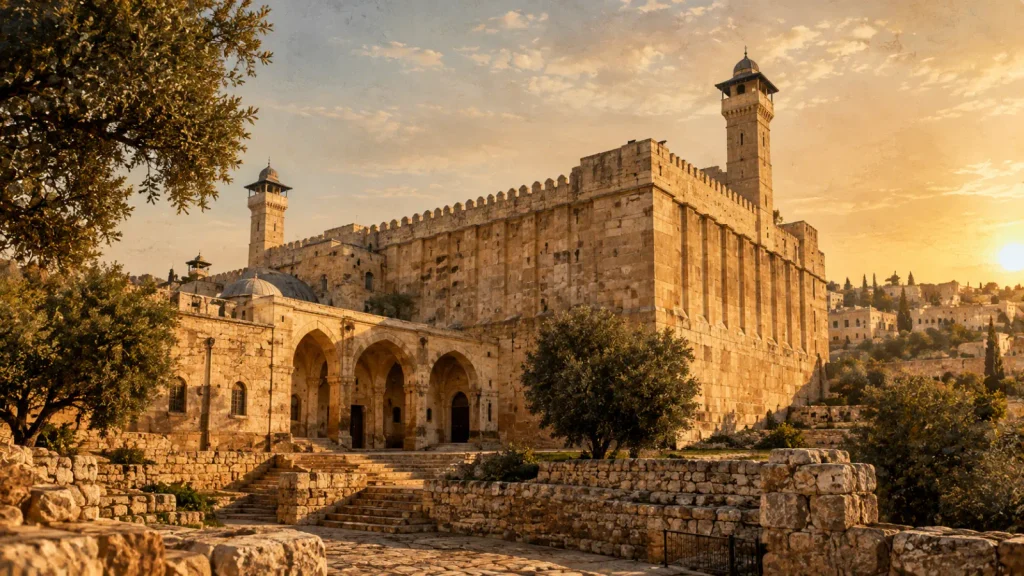 The cave of Machpelah in Hebron where Isaac and Ishmael buried Abraham, as recorded in Genesis 25:9